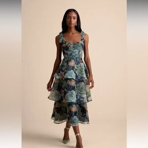 Lulu's Green Floral Tie-Strap Midi Dress